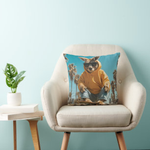Cool Kangaroo in Sunglasses on a Skateboard Cushion