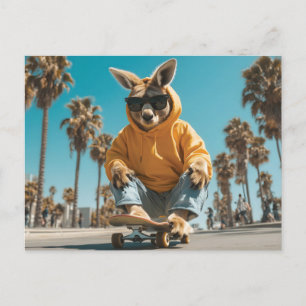 Cool Kangaroo in Sunglasses on a Skateboard Postcard