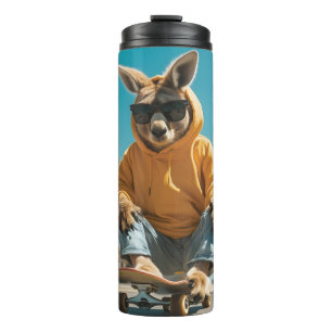Cool Kangaroo in Sunglasses on a Skateboard Thermal Tumbler