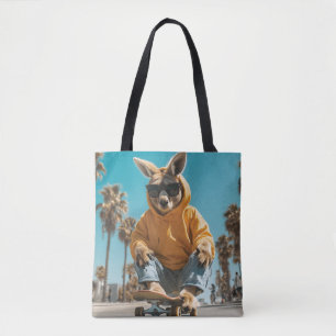 Cool Kangaroo in Sunglasses on a Skateboard Tote Bag