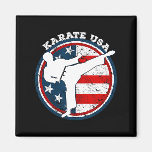 Cool Karate With American Flag For Women Kids Men Magnet