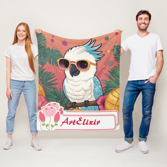 Cool Kawaii Cockatoo print Fleece Blanket (In Situ)