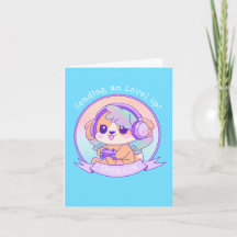 Cool Kawaii Gamer Girl Dog Birthday Wishes in Blue