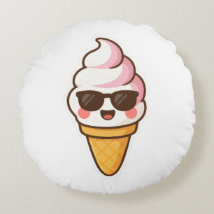 Cool Kawaii Ice Cream Round Cushion