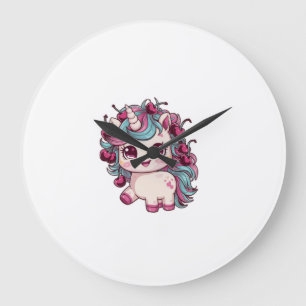 Cool kawaii unicorn with cherries Long Sleeve T-Sh Large Clock