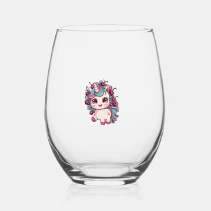 Cool kawaii unicorn with cherries Long Sleeve T-Sh Stemless Wine Glass