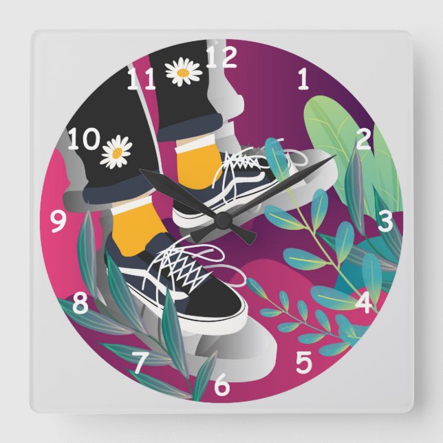 Cool Kid with Tennis Shoes just Chilling Square Wall Clock (Front)