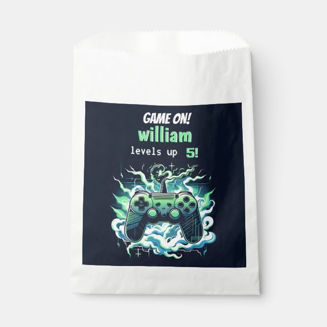 cool kids gaming level up 5th birthday favour bag (Front)