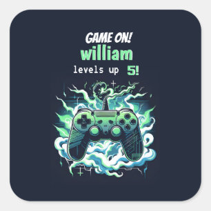 cool kids gaming level up 5th birthday square sticker