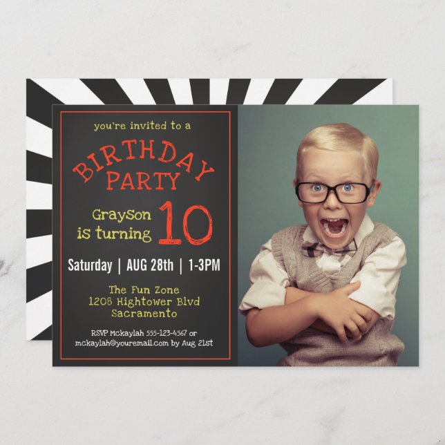 Cool Kids Photo Chalkboard Birthday Party Invitation (Front/Back)
