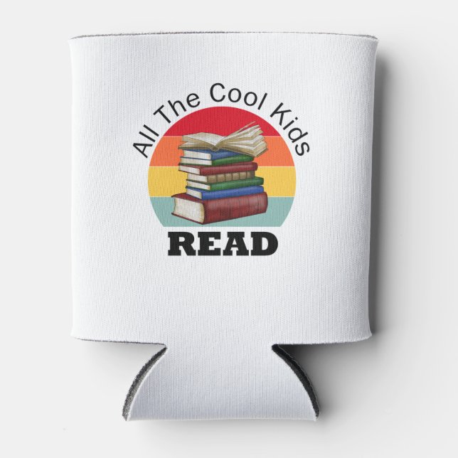 Cool Kids Read Book Reader Funny Bookworm Can Cooler (Front)