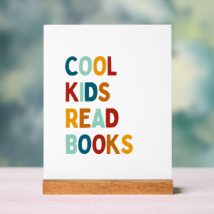 Cool Kids Read Books bookshelf wood block sign