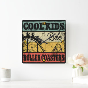 Cool Kids Ride Roller Coasters Funny Coaster Train Square Wall Clock