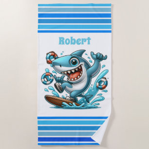 Cool kids shark add name beach towel