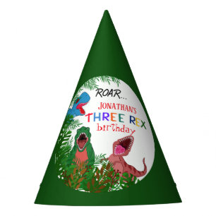 Cool Kid's Three Rex Birthday Jurasic Party Hat