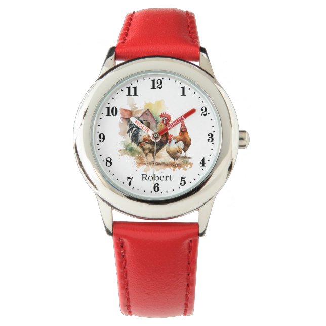 Cool kids unisex rooster chicken lovers add name  watch (Front)