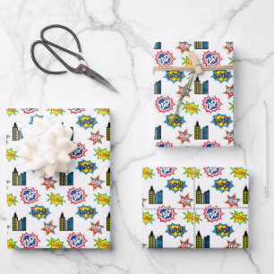 cool kids unisex super hero tiled party wrapping paper sheet