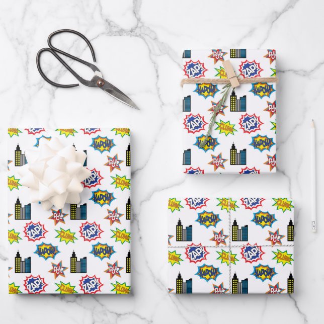 cool kids unisex super hero tiled party wrapping paper sheet (Front)