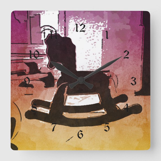 Cool Kids Wooden Rocking Horse Toy Pop Art Square Wall Clock (Front)