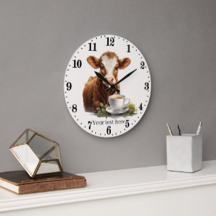 cool kitchen or office coffee cow  large clock