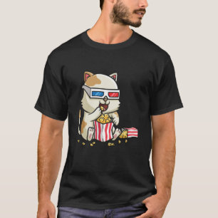 Cool kitten enjoying sweet popcorn in cinema in 3d T-Shirt