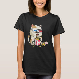 Cool kitten enjoying sweet popcorn in cinema in 3d T-Shirt
