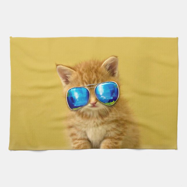 Cool Kitten in sunglasses Tea Towel (Horizontal)