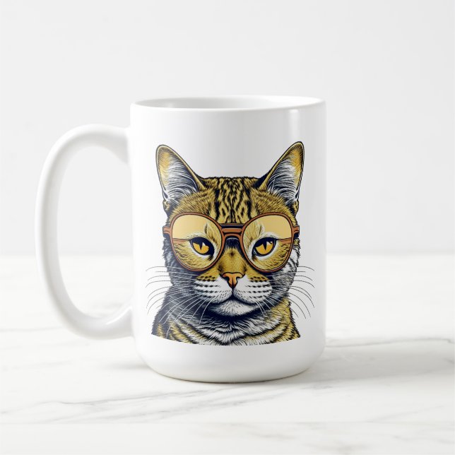 Cool Kitty Cat with Glasses Personalised Coffee Mug (Left)