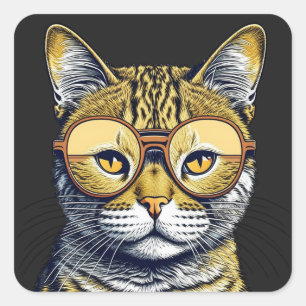 Cool Kitty Cat with Glasses Square Sticker