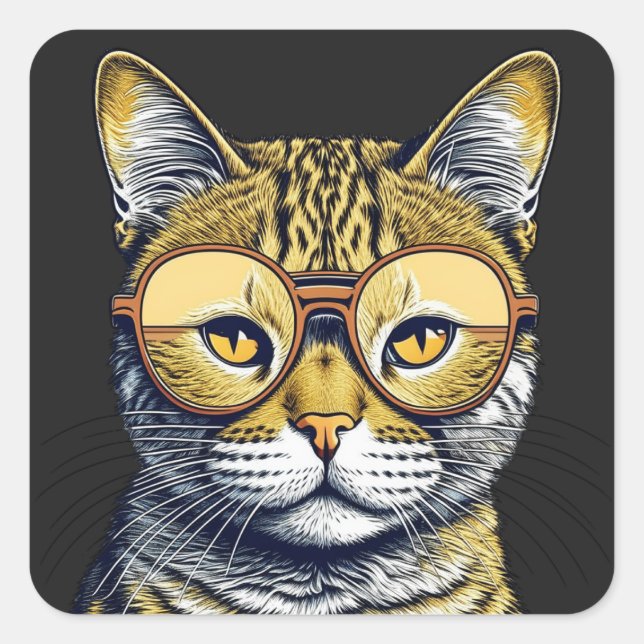 Cool Kitty Cat with Glasses Square Sticker (Front)