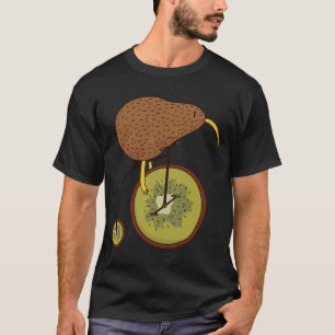 Cool Kiwi Bird on Kiwi Fruit Design T-Shirt