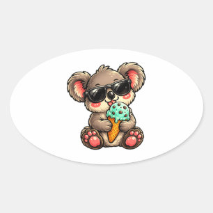 Cool Koala Ice Cream Oval Sticker