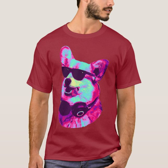 Cool Korgi DJ with Headphones  Sunglasses Pastel T-Shirt (Front)
