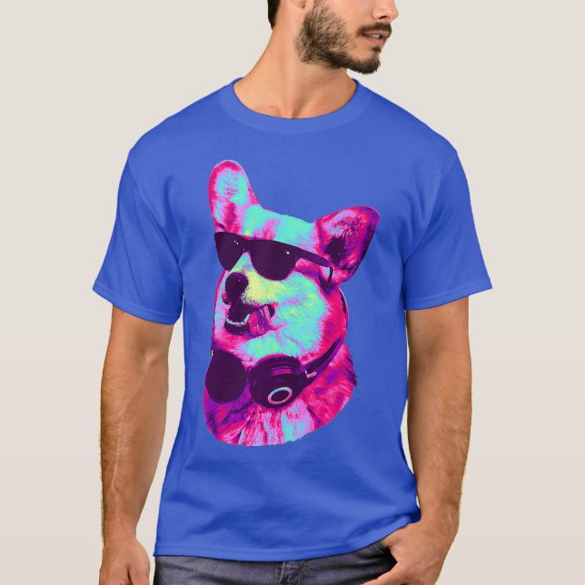 Cool Korgi DJ with Headphones  Sunglasses Pastel T-Shirt (Front)
