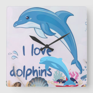 Cool l Love Dolphins Quotes Dolphin Lovers   Square Wall Clock