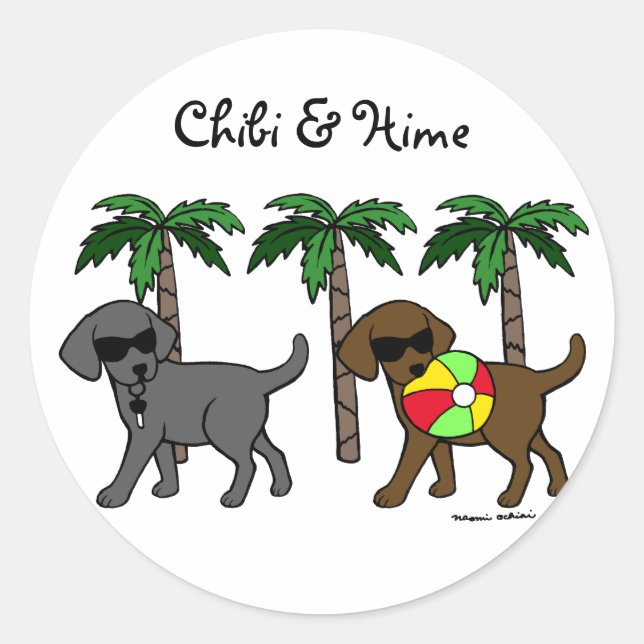 Cool Labradors Beach Party Cartoon Classic Round Sticker (Front)
