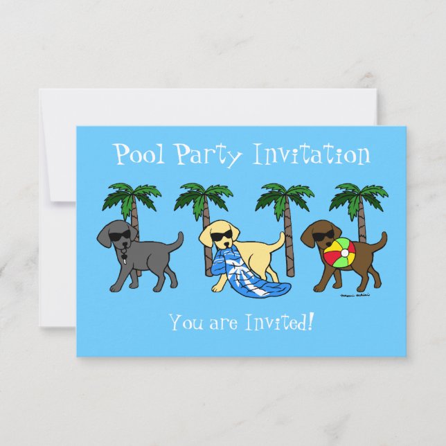 Cool Labradors Beach Party Cartoon Invitation (Front)