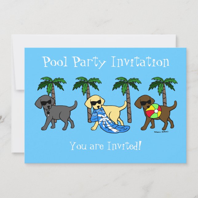 Cool Labradors Beach Party Cartoon Invitation (Front)