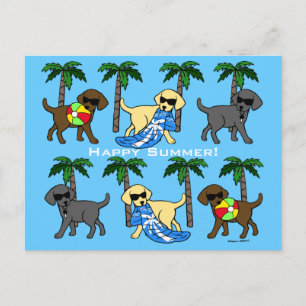 Cool Labradors Beach Party Cartoon Postcard