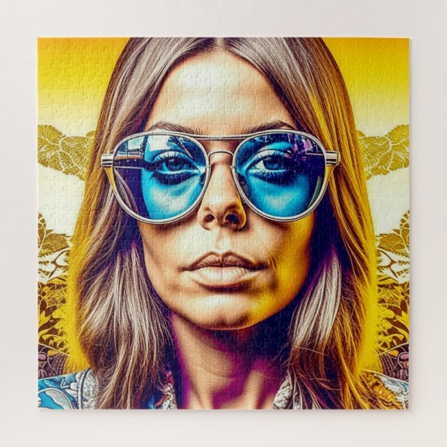 Cool Lady in Blue Sunglasses Jigsaw Puzzle (Vertical)