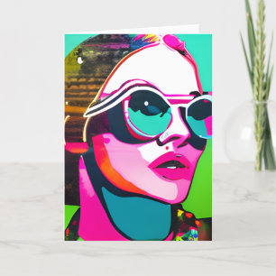 Cool Lady in Sunglasses Colourful Abstract Art Card