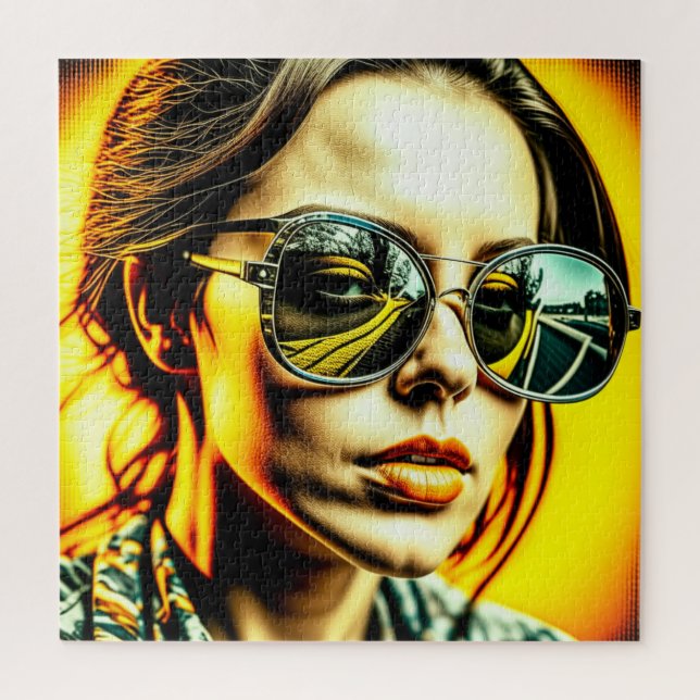 Cool Lady in Sunglasses Reflection of a Road Jigsaw Puzzle (Vertical)