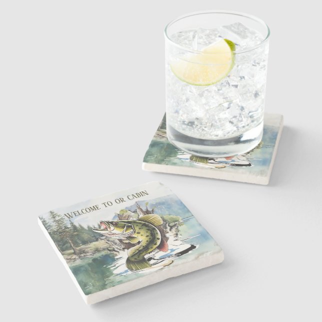 Cool lake house welcome fish  stone coaster (Side)