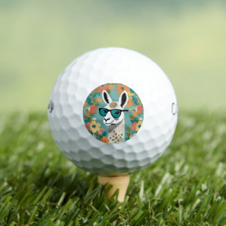 Cool Lama In Sunglasses Floral Golf Balls