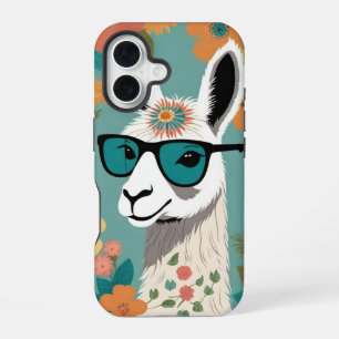 Cool Lama In Sunglasses Floral iPhone 16 Case