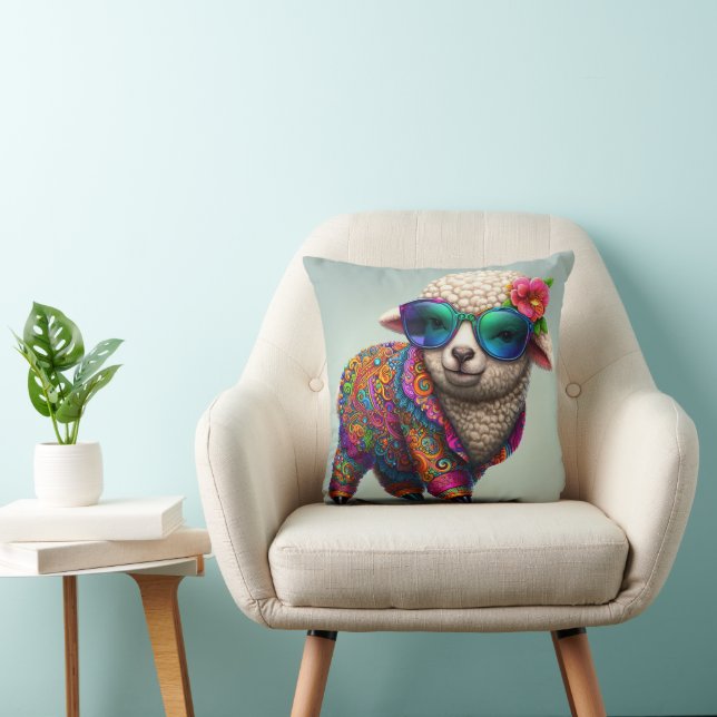 Cool lamb in a colourful suit cushion (Chair)