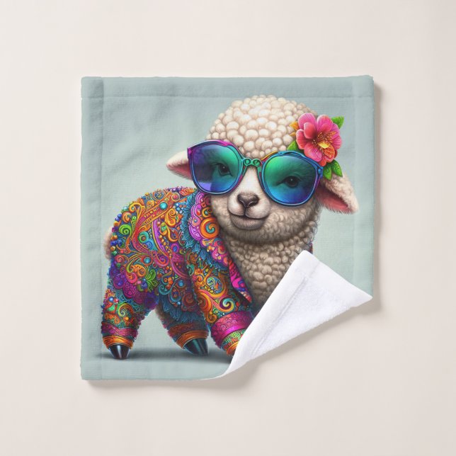 Cool lamb in a colourful suit wash cloth (Wash Cloth)