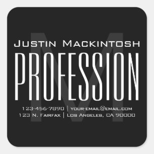 Cool Large Modern Initial   Black & White Square Sticker