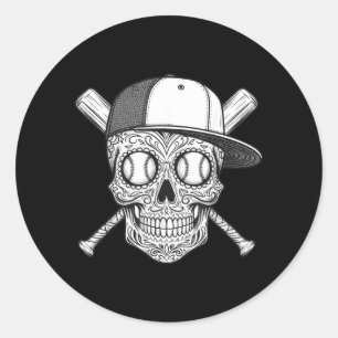 Cool Latino Mexican Sugar Skull Baseball Halloween Classic Round Sticker