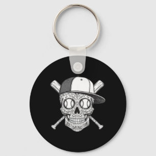 Cool Latino Mexican Sugar Skull Baseball Halloween Key Ring